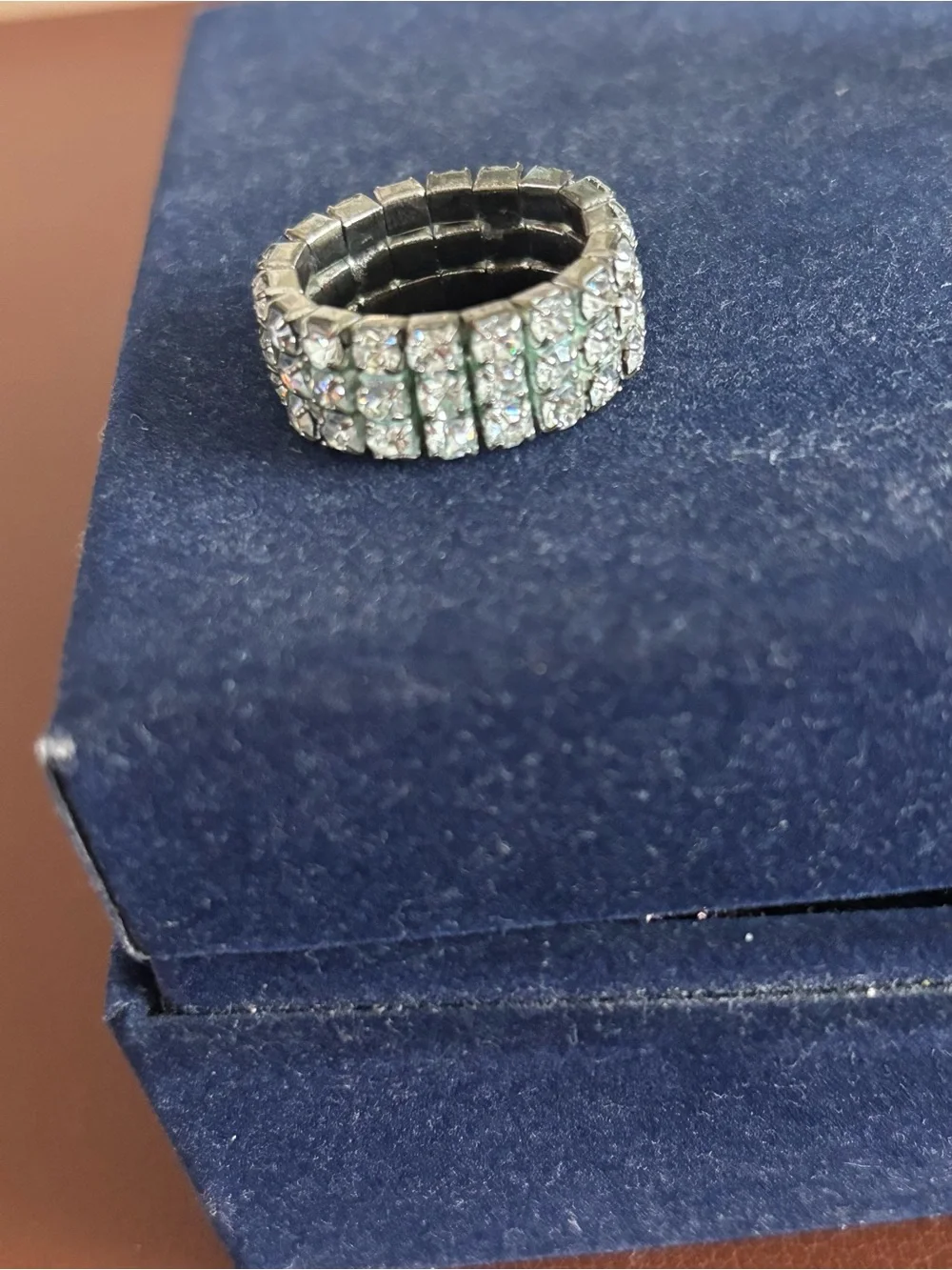 Silver-Tone Pavé Eternity Band Ring - Sparkling Clear Stones- Elastic Band